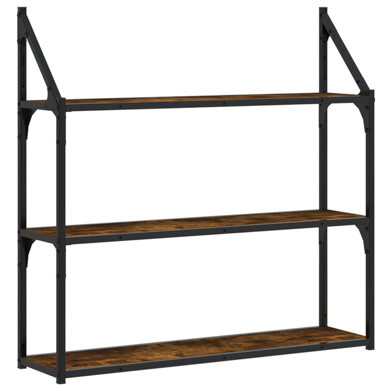 Wandrek 3-laags 80x21x78,5 cm bewerkt hout gerookt eikenkleurig MeubelReus