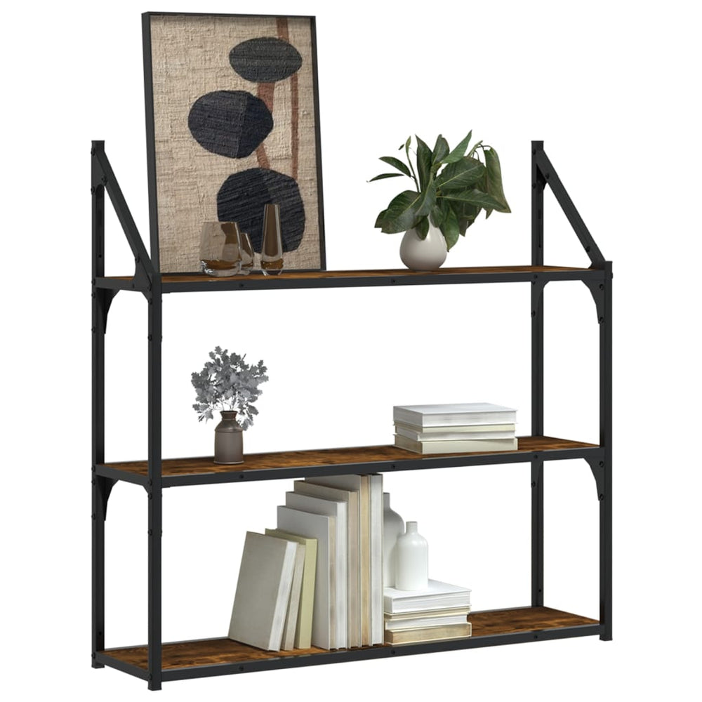 Wandrek 3-laags 80x21x78,5 cm bewerkt hout gerookt eikenkleurig MeubelReus