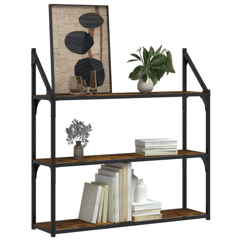 Wandrek 3-laags 80x21x78,5 cm bewerkt hout gerookt eikenkleurig MeubelReus