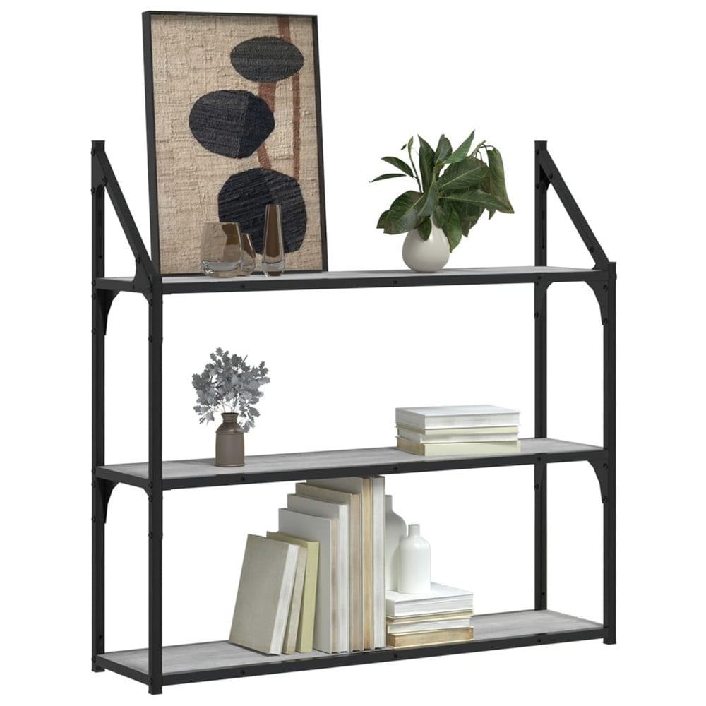 Wandrek 3-laags 80x21x78,5 cm bewerkt hout grijs sonoma MeubelReus