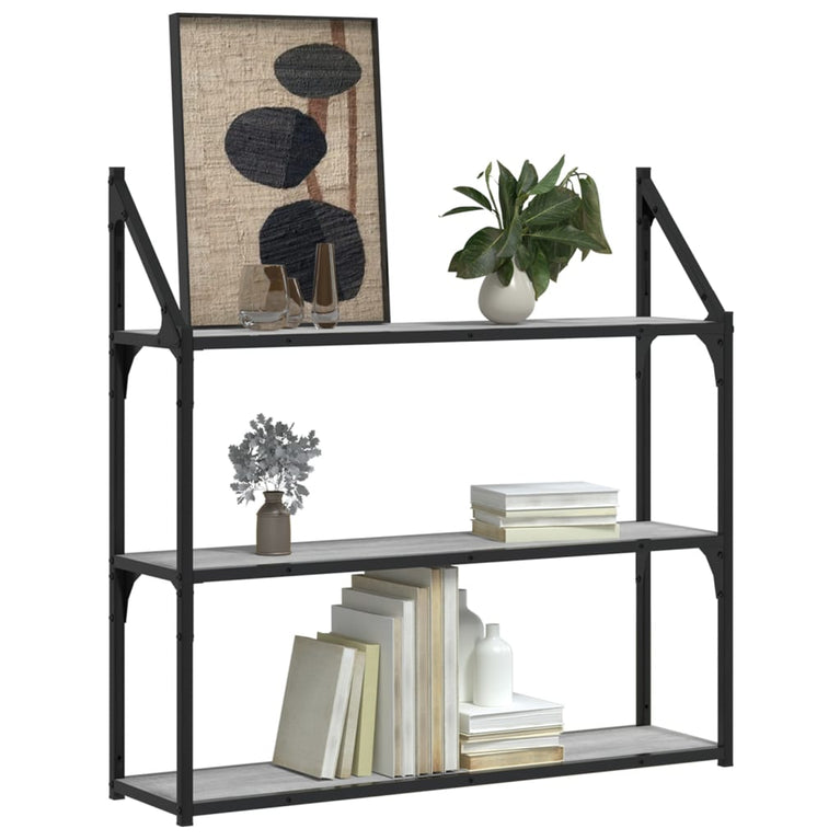 Wandrek 3-laags 80x21x78,5 cm bewerkt hout grijs sonoma MeubelReus
