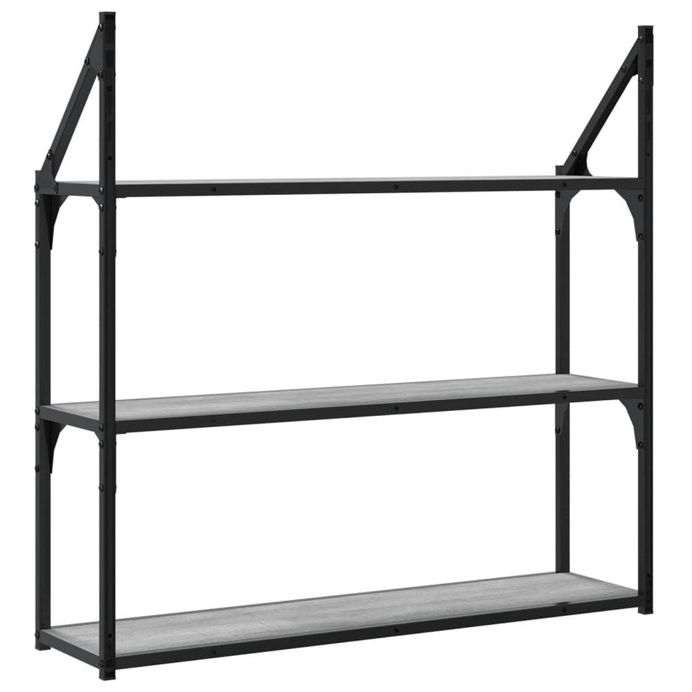 Wandrek 3-laags 80x21x78,5 cm bewerkt hout grijs sonoma MeubelReus