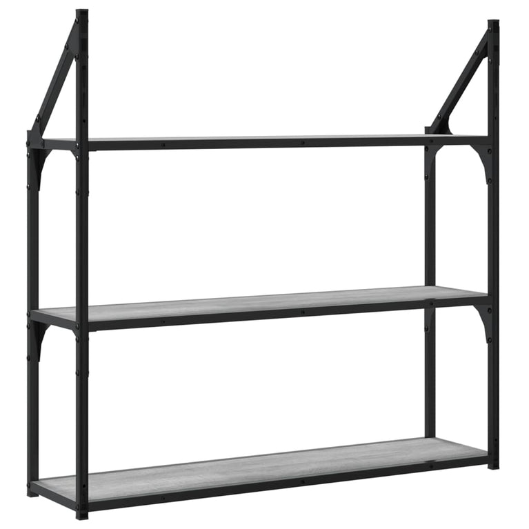 Wandrek 3-laags 80x21x78,5 cm bewerkt hout grijs sonoma MeubelReus