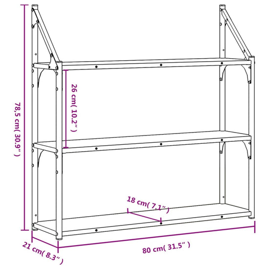 Wandrek 3-laags 80x21x78,5 cm bewerkt hout bruin eikenkleur MeubelReus
