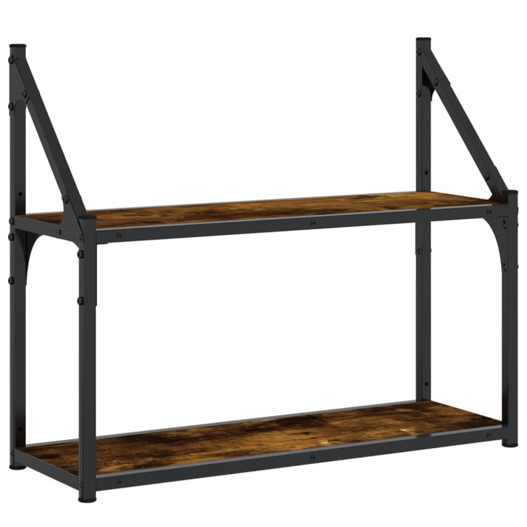 Wandrek 2-laags 60x21x51 cm bewerkt hout gerookt eikenkleurig MeubelReus