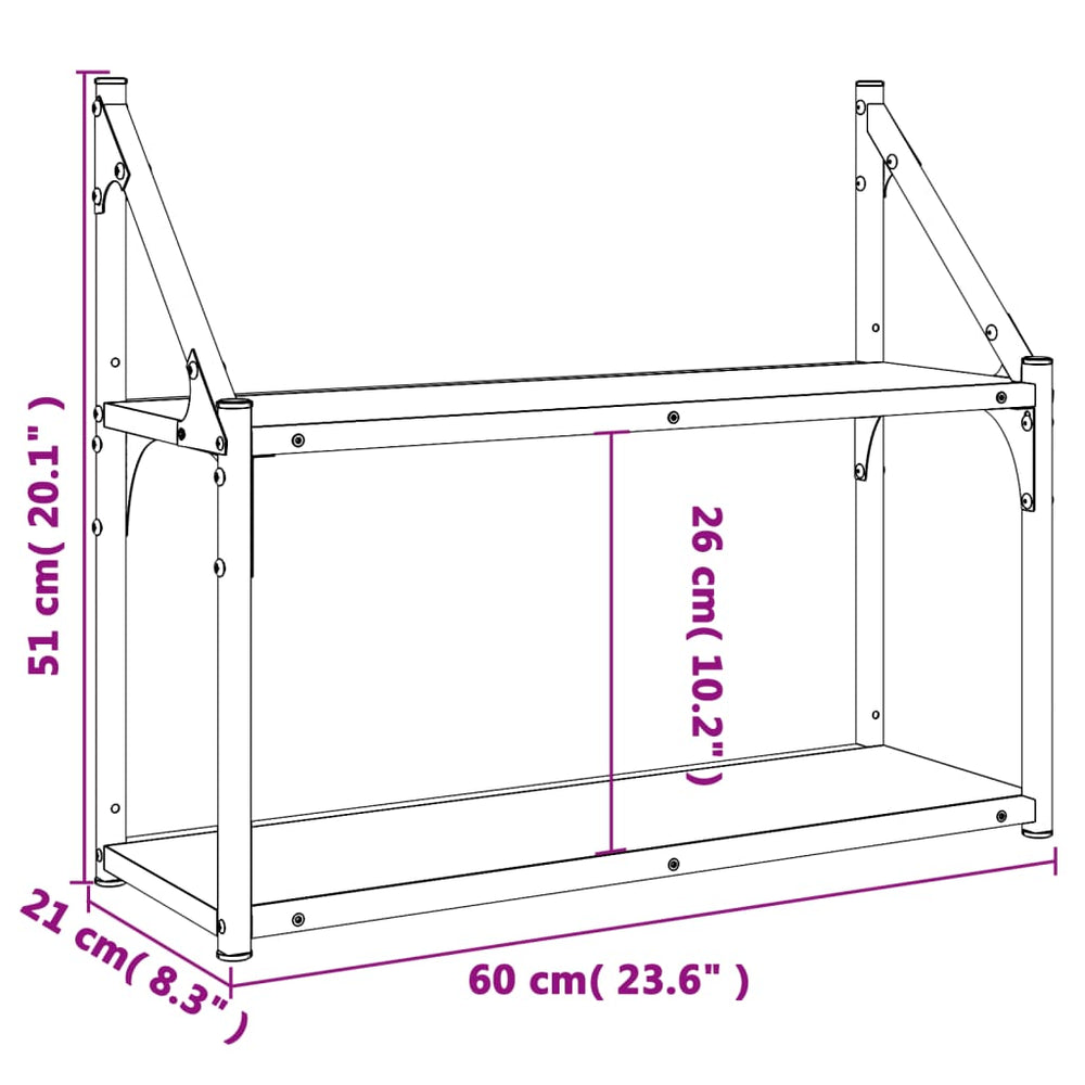 Wandrek 2-laags 60x21x51 cm bewerkt hout grijs sonoma MeubelReus