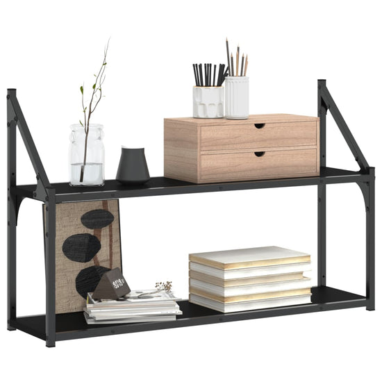 Wandrek 2-laags 80x21x51 cm bewerkt hout zwart MeubelReus