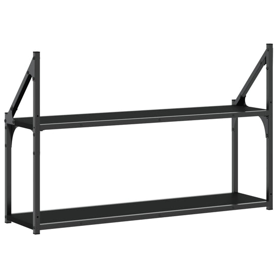 Wandrek 2-laags 80x21x51 cm bewerkt hout zwart MeubelReus
