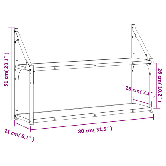 Wandrek 2-laags 80x21x51 cm bewerkt hout zwart MeubelReus