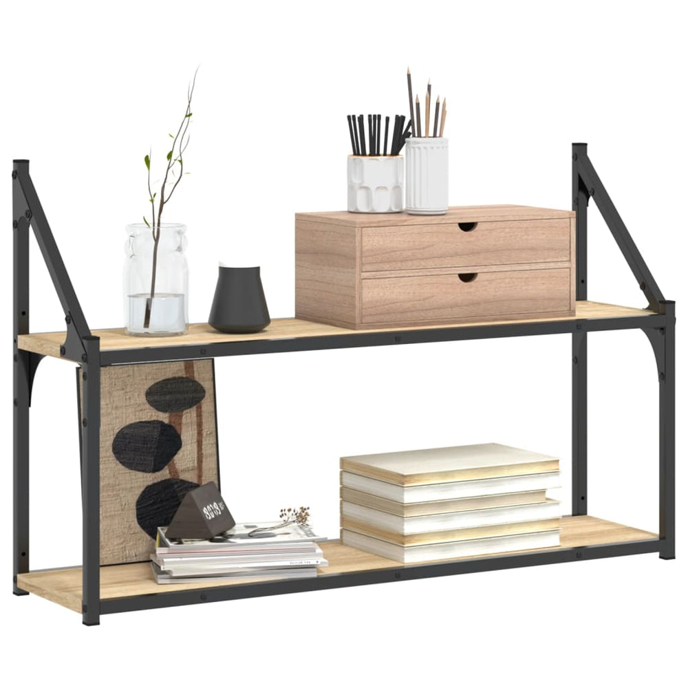 Wandrek 2-laags 80x21x51 cm bewerkt hout sonoma eikenkleurig MeubelReus