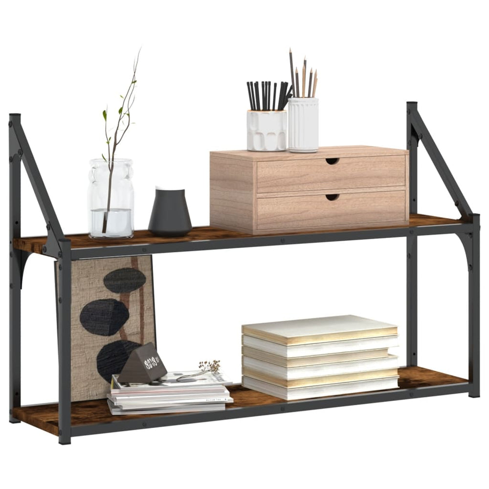 Wandrek 2-laags 80x21x51 cm bewerkt hout gerookt eikenkleurig MeubelReus