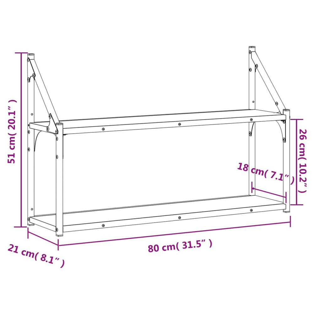 Wandrek 2-laags 80x21x51 cm bewerkt hout gerookt eikenkleurig MeubelReus