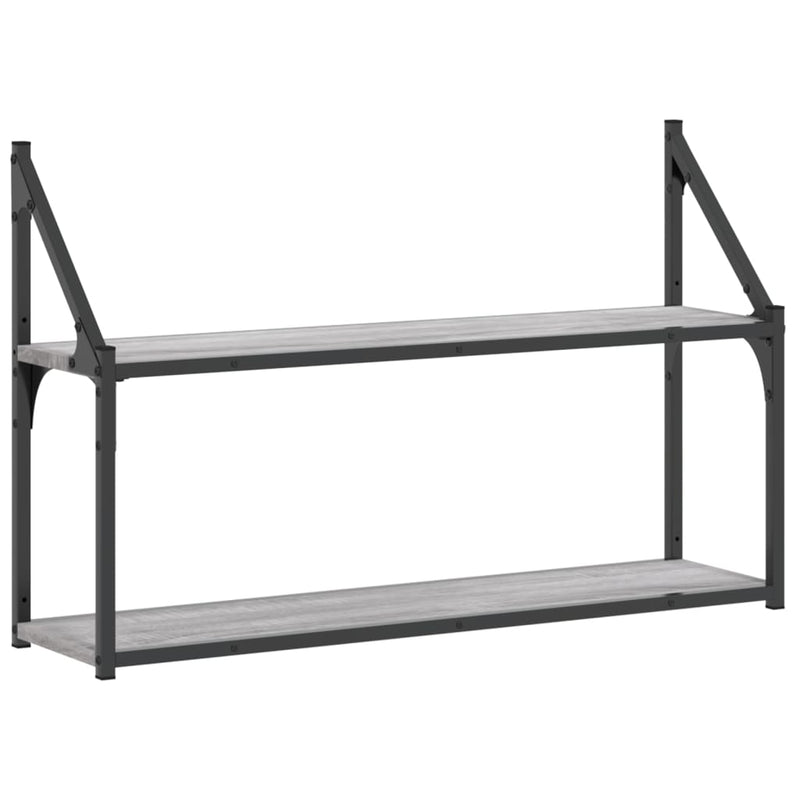 Wandrek 2-laags 80x21x51 cm bewerkt hout grijs sonoma eiken MeubelReus