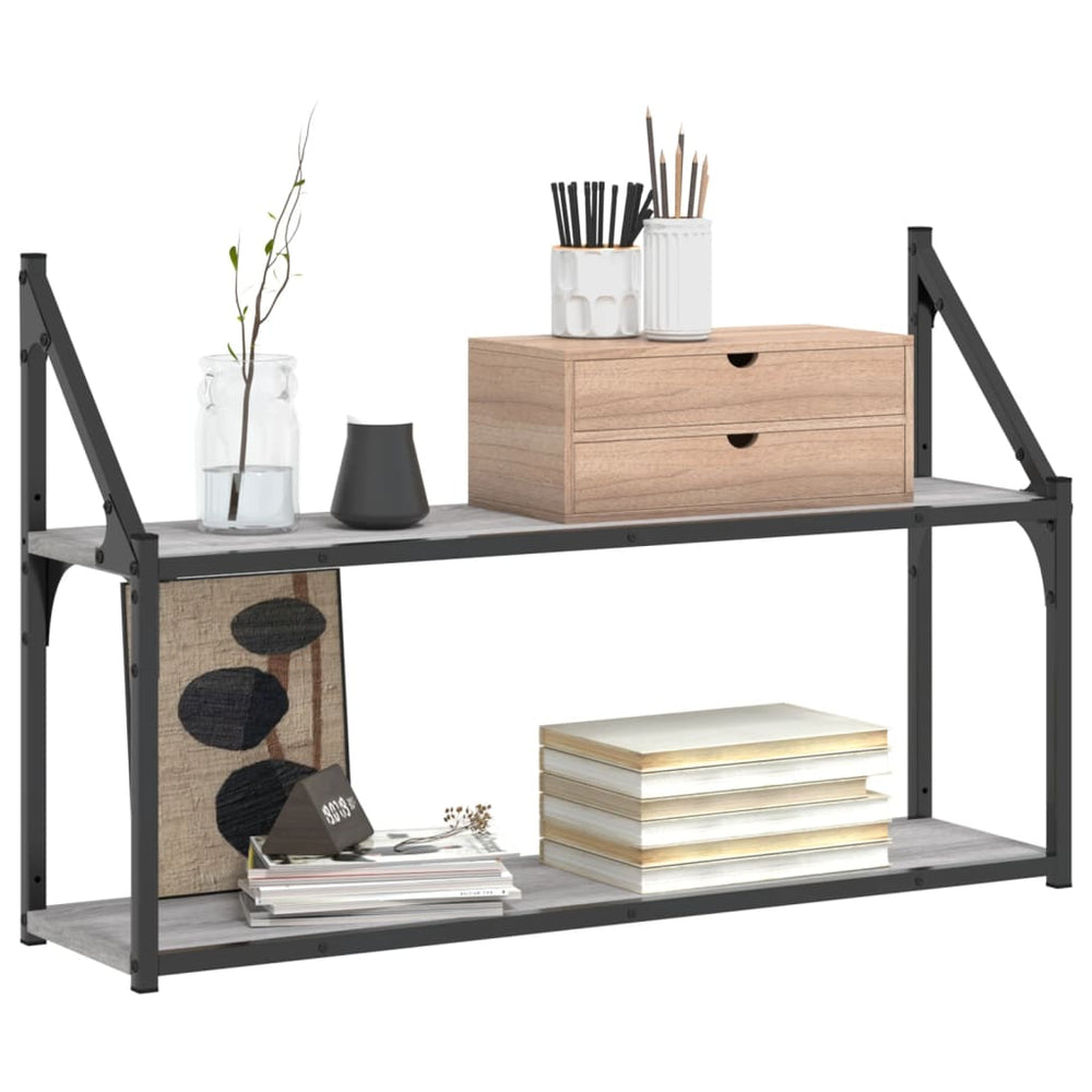 Wandrek 2-laags 80x21x51 cm bewerkt hout grijs sonoma eiken MeubelReus