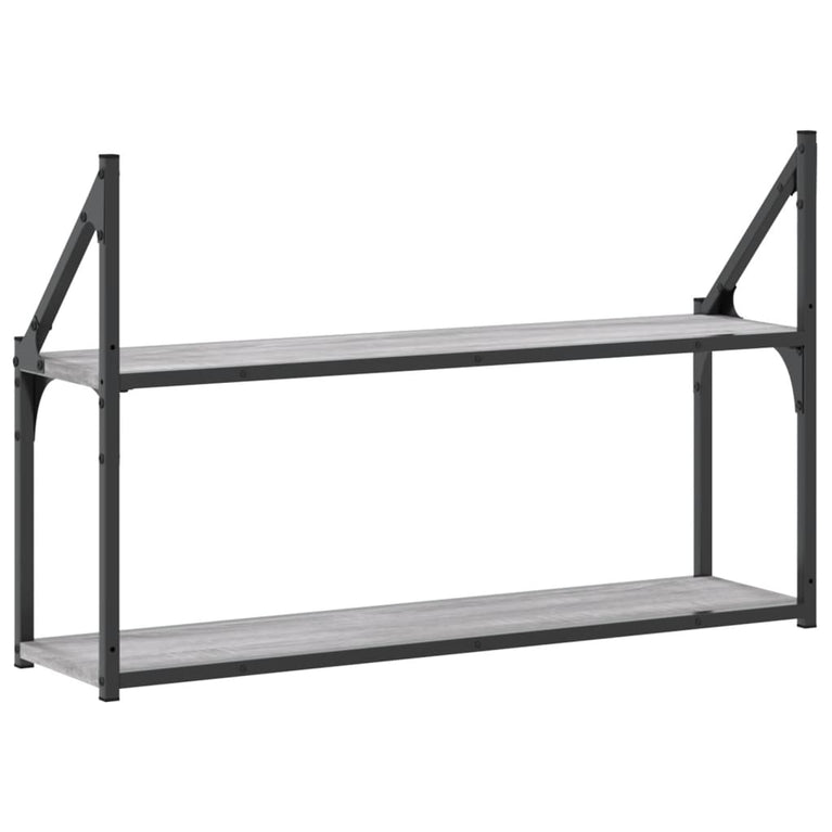Wandrek 2-laags 80x21x51 cm bewerkt hout grijs sonoma eiken MeubelReus