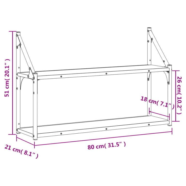 Wandrek 2-laags 80x21x51 cm bewerkt hout grijs sonoma eiken MeubelReus