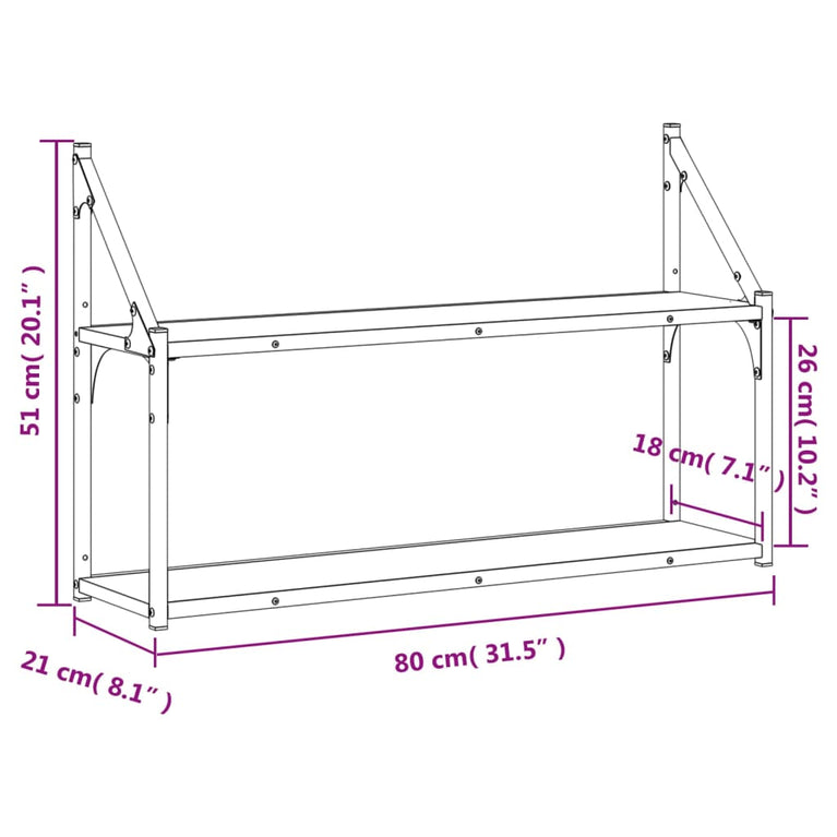 Wandrek 2-laags 80x21x51 cm bewerkt hout bruin eikenkleur MeubelReus