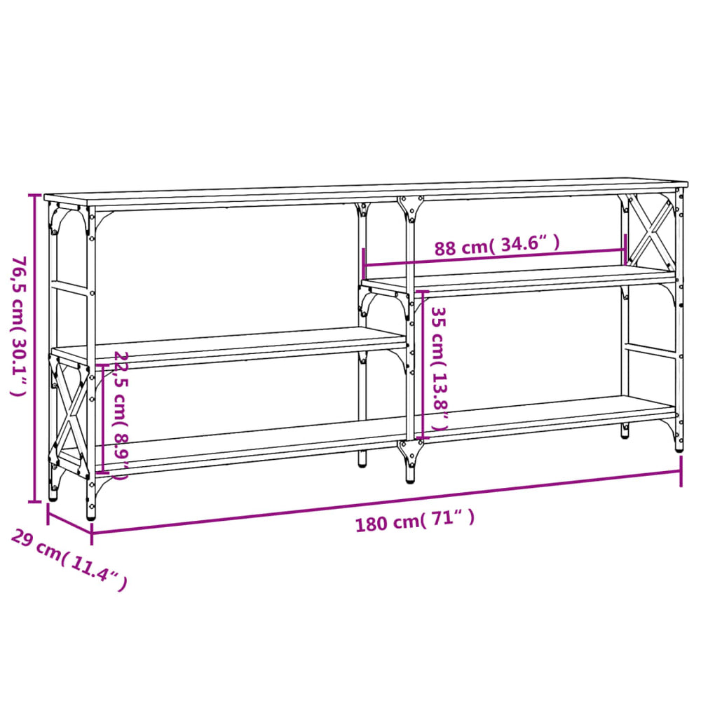 Wandtafel 180x29x76,5 cm bewerkt hout bruin eikenkleur MeubelReus