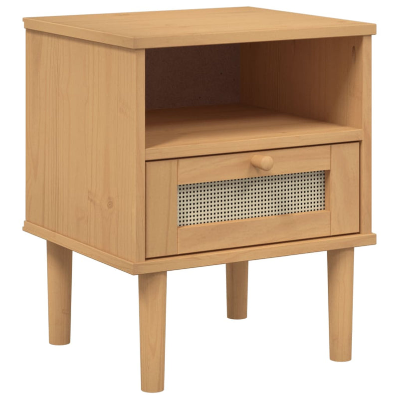 Nachtkastje SENJA rattan-look 40x35x48 cm grenenhout bruin MeubelReus