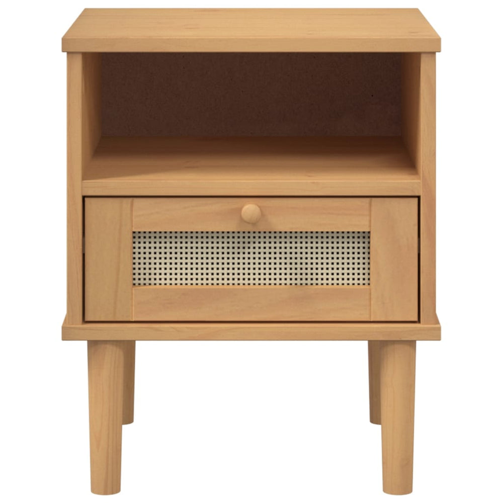 Nachtkastje SENJA rattan-look 40x35x48 cm grenenhout bruin MeubelReus