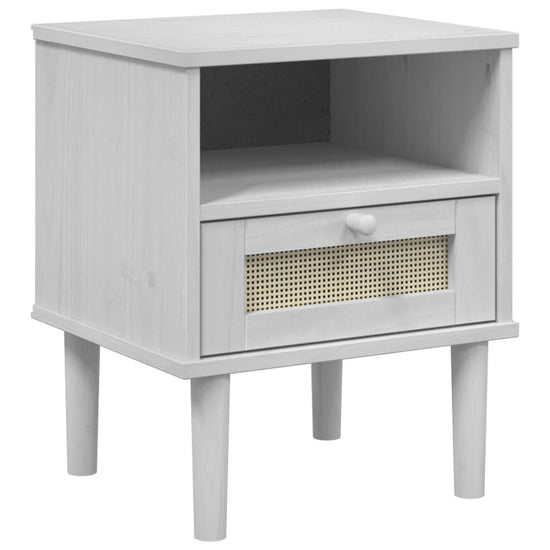Nachtkastje SENJA rattan-look 40x35x48 cm grenenhout wit MeubelReus