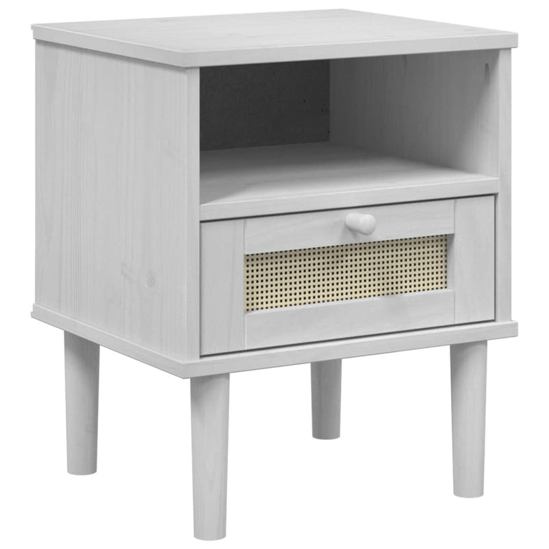 Nachtkastje SENJA rattan-look 40x35x48 cm grenenhout wit MeubelReus