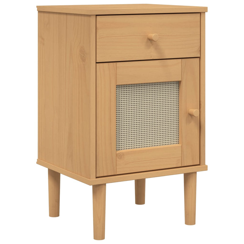 Nachtkastje SENJA rattan-look 40x35x65 cm grenenhout bruin MeubelReus