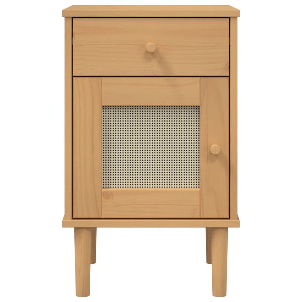 Nachtkastje SENJA rattan-look 40x35x65 cm grenenhout bruin MeubelReus