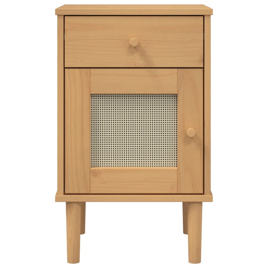 Nachtkastje SENJA rattan-look 40x35x65 cm grenenhout bruin MeubelReus