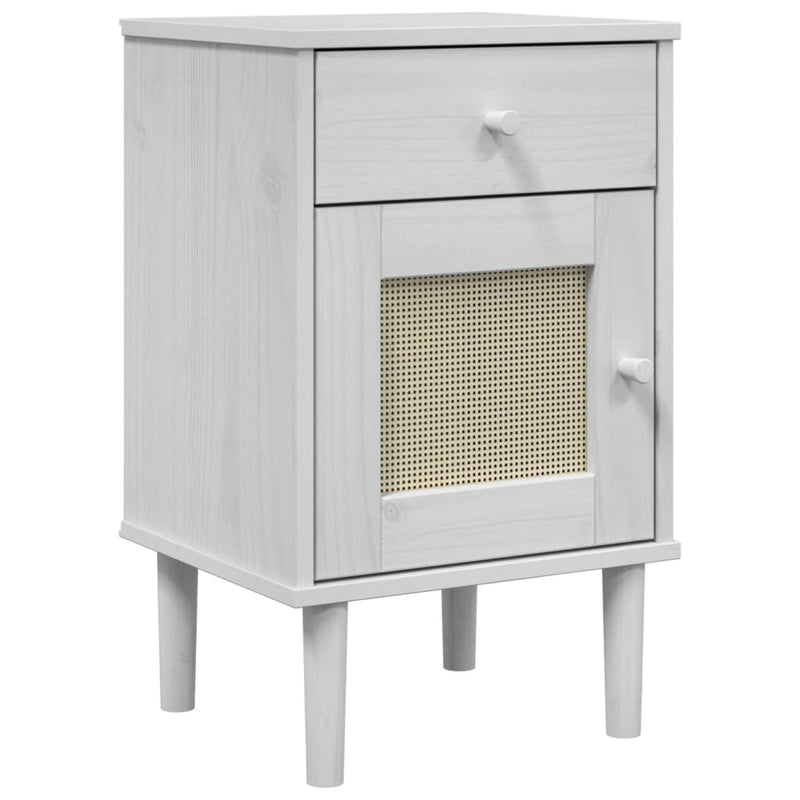 Nachtkastje SENJA rattan-look 40x35x65 cm grenenhout wit MeubelReus