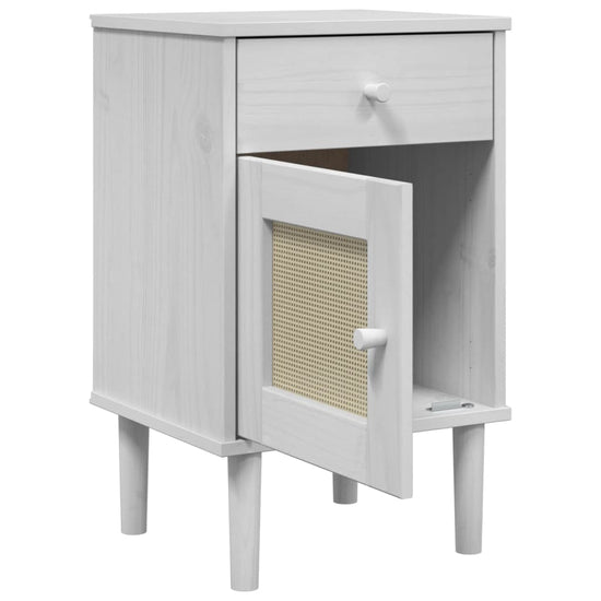Nachtkastje SENJA rattan-look 40x35x65 cm grenenhout wit MeubelReus