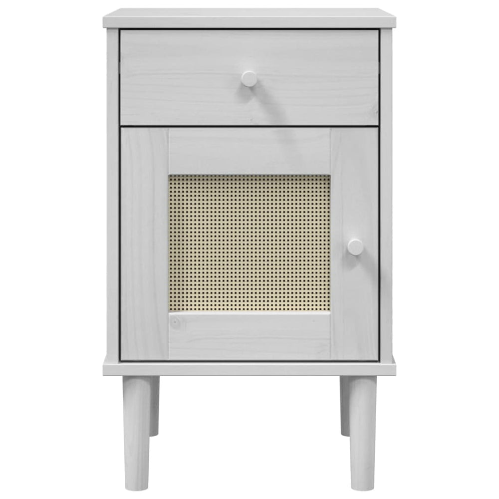 Nachtkastje SENJA rattan-look 40x35x65 cm grenenhout wit MeubelReus