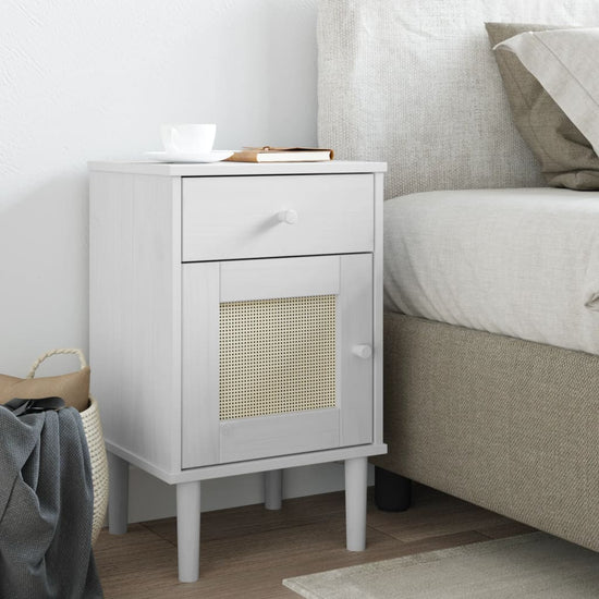 Nachtkastje SENJA rattan-look 40x35x65 cm grenenhout wit MeubelReus