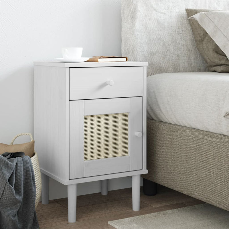 Nachtkastje SENJA rattan-look 40x35x65 cm grenenhout wit MeubelReus