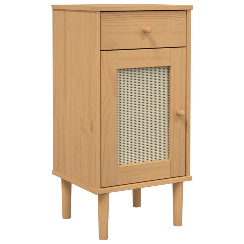 Dressoir SENJA rattan-look 80x35x80 cm massief grenenhout bruin MeubelReus