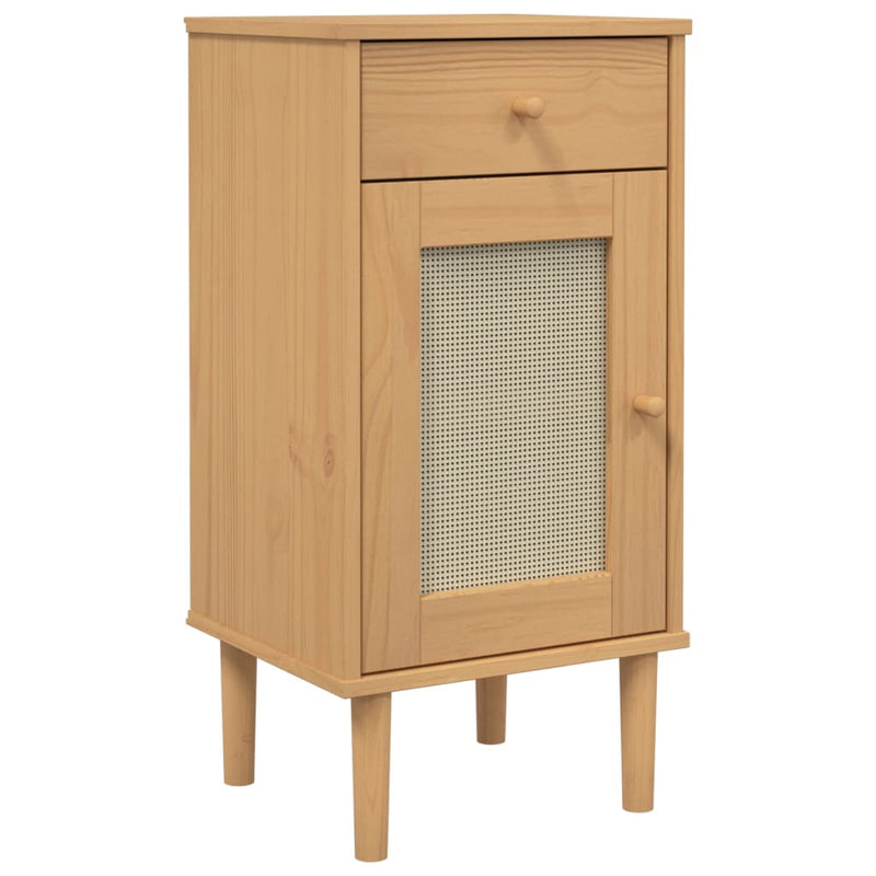 Dressoir SENJA rattan-look 80x35x80 cm massief grenenhout bruin MeubelReus