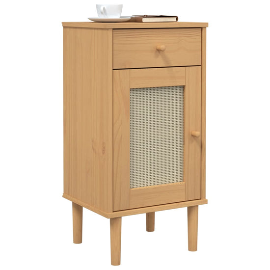 Dressoir SENJA rattan-look 80x35x80 cm massief grenenhout bruin MeubelReus