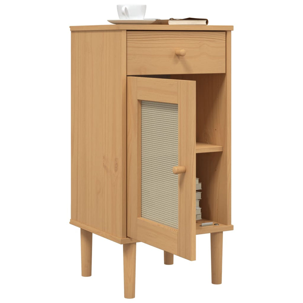 Dressoir SENJA rattan-look 80x35x80 cm massief grenenhout bruin MeubelReus