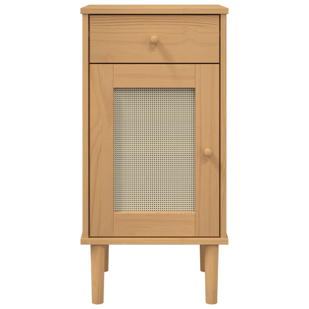Dressoir SENJA rattan-look 80x35x80 cm massief grenenhout bruin MeubelReus