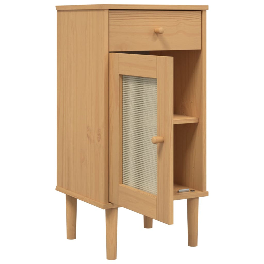Dressoir SENJA rattan-look 80x35x80 cm massief grenenhout bruin MeubelReus
