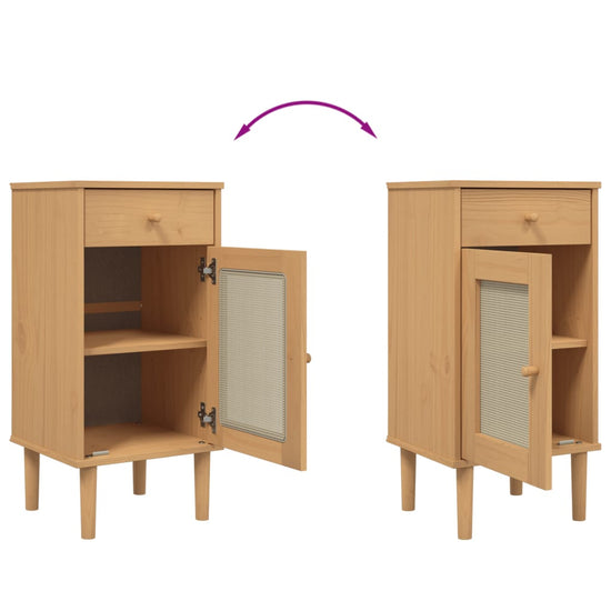 Dressoir SENJA rattan-look 80x35x80 cm massief grenenhout bruin MeubelReus
