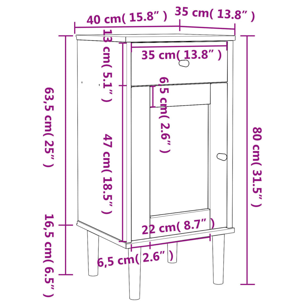 Dressoir SENJA rattan-look 80x35x80 cm massief grenenhout bruin MeubelReus