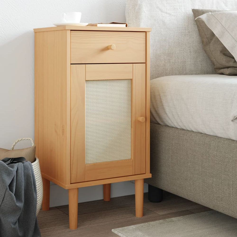 Dressoir SENJA rattan-look 80x35x80 cm massief grenenhout bruin MeubelReus