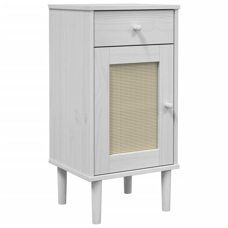 Nachtkastje SENJA rattan-look 40x35x80 cm grenenhout wit MeubelReus