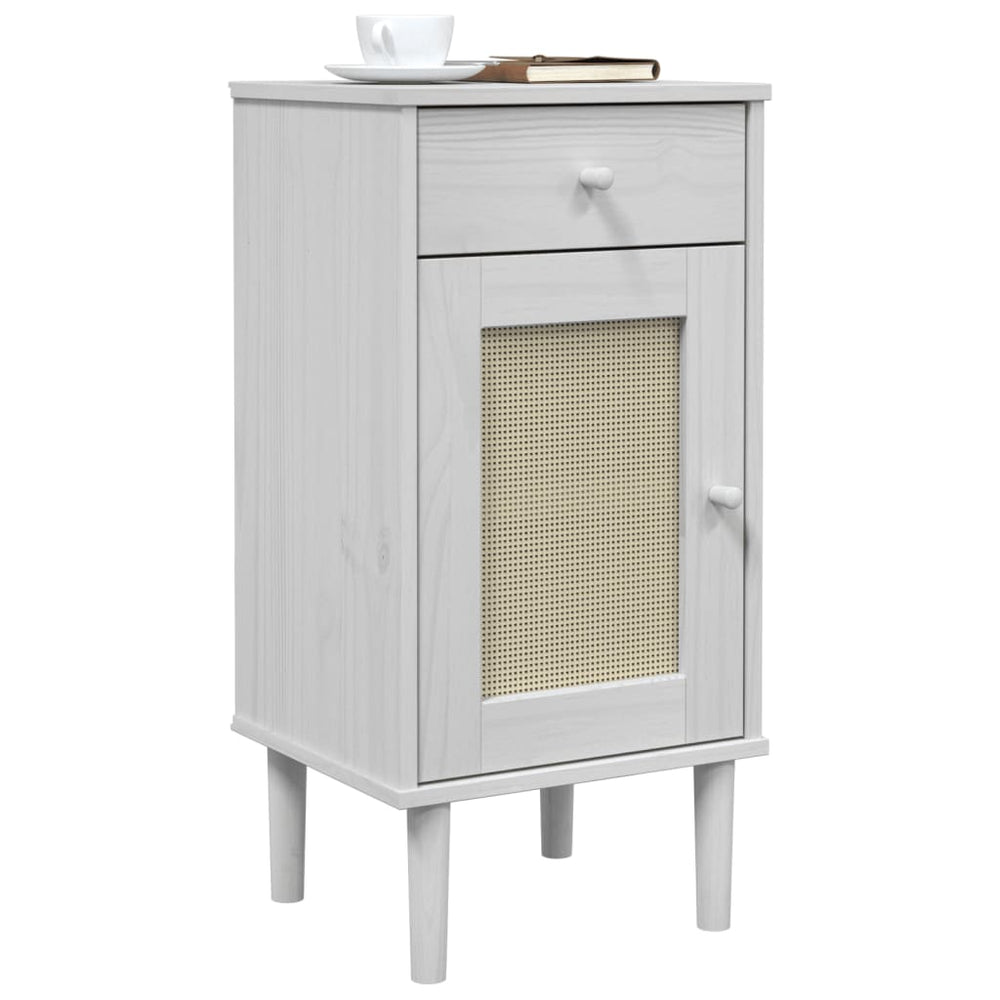 Nachtkastje SENJA rattan-look 40x35x80 cm grenenhout wit MeubelReus