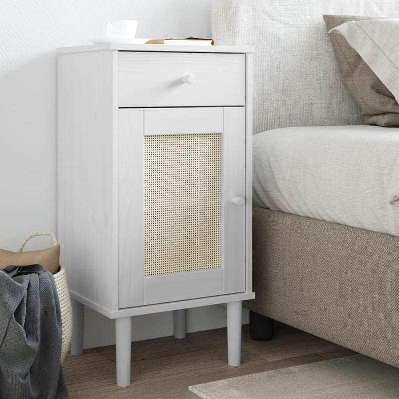 Nachtkastje SENJA rattan-look 40x35x80 cm grenenhout wit MeubelReus