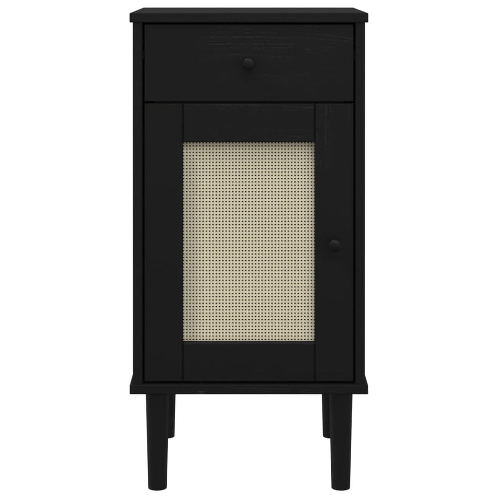 Nachtkastje SENJA rattan-look 40x35x80 cm grenenhout zwart MeubelReus