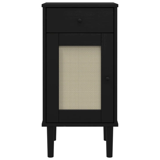 Nachtkastje SENJA rattan-look 40x35x80 cm grenenhout zwart MeubelReus