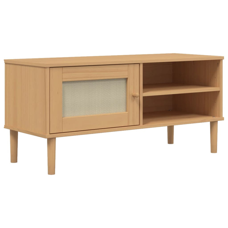 Tv-meubel SENJA 106x40x49 cm rattan massief grenenhout bruin MeubelReus