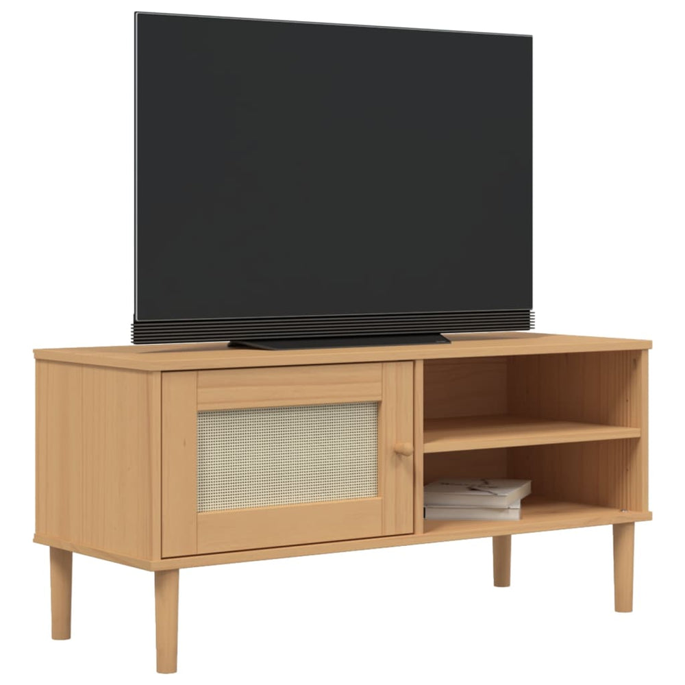Tv-meubel SENJA 106x40x49 cm rattan massief grenenhout bruin MeubelReus